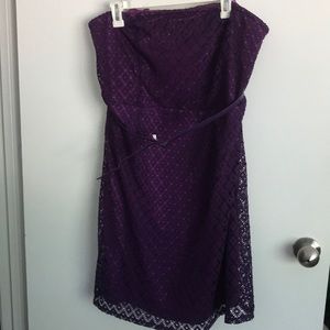 Purple-ish strapless dress with belt -Never worn
